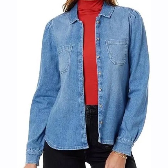PAIGE Tops - PAIGE Belize Denim Button Up Long Sleeve Shirt Womens Large Blue Relaxed Fit
